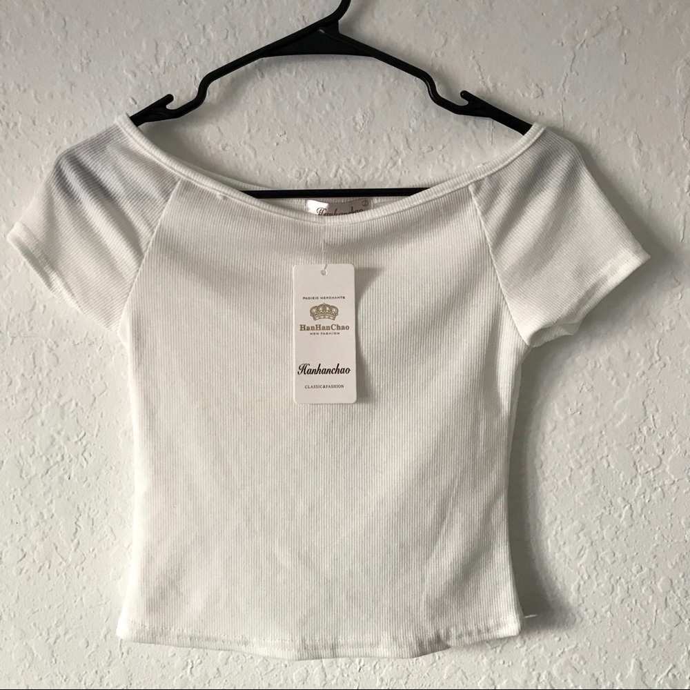Ribbed White Off-The-Shoulder Crop Top